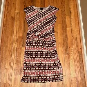 Rafaella Red and Brown Geometric Midi Dress